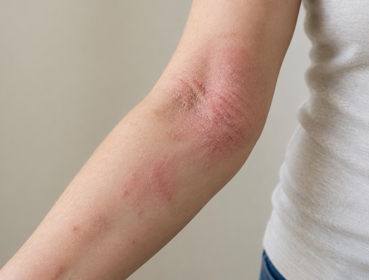 Illustrative photograph of skin affected by eczema